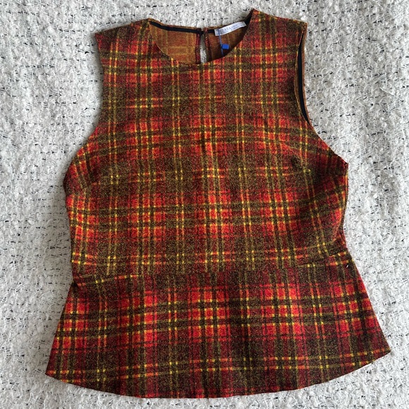 Zara Sleeveless Plaid Peplum Top | L - Picture 2 of 7